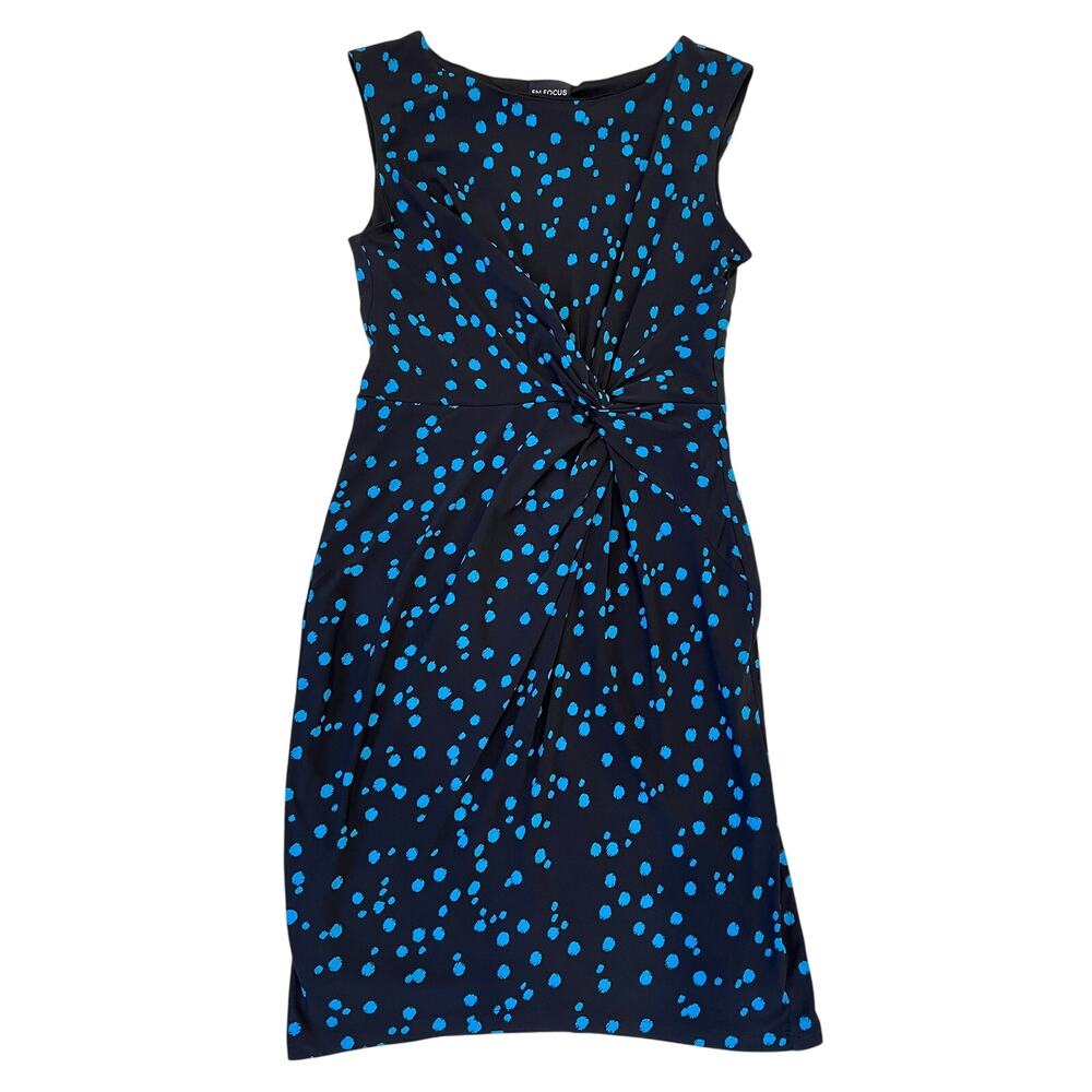 en focus studio black and blue polka dot dress